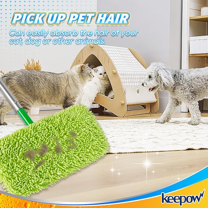KEEPOW Reusable Dry Sweeping/Wet Mopping Cloths Compatible with Swiffer Sweeper, Washable Microfiber Mop Pads Refills for Hard-Surface/Hardwood Floor Cleaning, 4-Pack (Mop is Not Included)