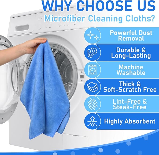 Newwiee 3 Pcs Extra Large Microfiber Cleaning Cloth 30" x 20" Washable Reusable Microfiber Towel Streak Free Lint Free Cloth for Cleaning Home Glass Office Window Bathrooms (Blue)