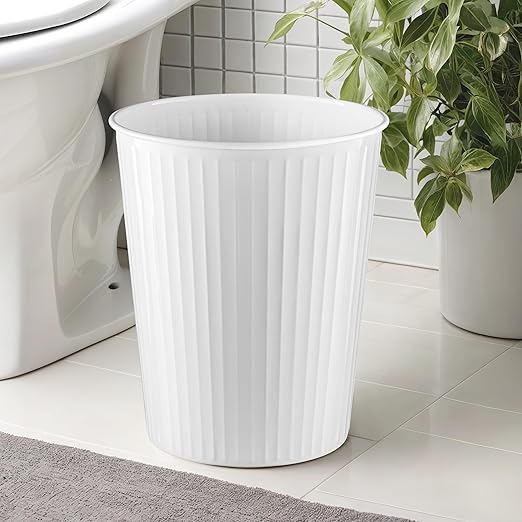 Monarch Abode White Handcrafted Ridge Embossed Metal Wastebasket for Home Office, Decorative Waste Basket, Modern Bathroom Garbage Can, Durable & Decorative Trash Bin, White Trash Can