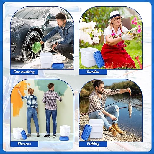 Mumufy 5 Pcs 3.5 Gallon Square Food Grade Bucket with Lid Square Bucket Pail with Plastic Handles for Storing Dry Food, Charcoal, Camping, Fishing (Blue Lid)