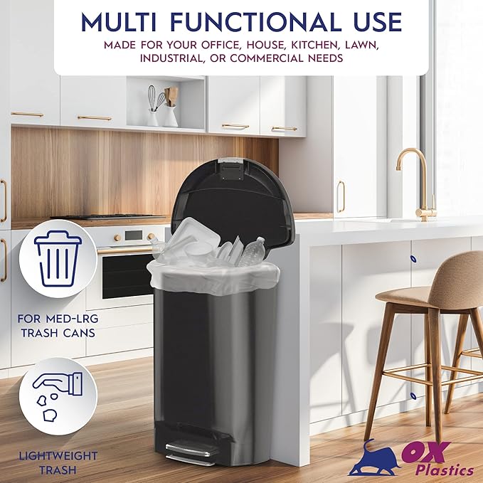 55-60 Gallon Trash Bags - High Density 38"x60", 150 Count Unscented Trash Can Liners - Multipurpose Clear Garbage Bags for Bathroom, Kitchen or Office Wastebaskets (22 Microns) Made in USA