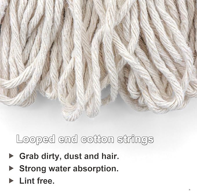 Cotton String Screw on Mop Replacement Head Compatible with All Standard US Threading Pole (6 Cotton mop Heads)