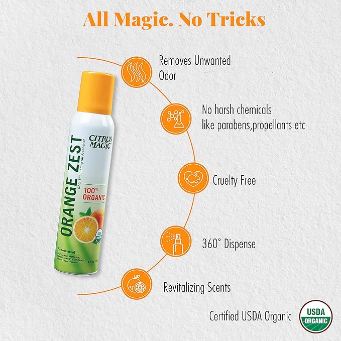 Citrus Magic Organic Natural Odor Eliminating Air Freshener Spray, Orange Zest, 3-Ounce, Pack of 3