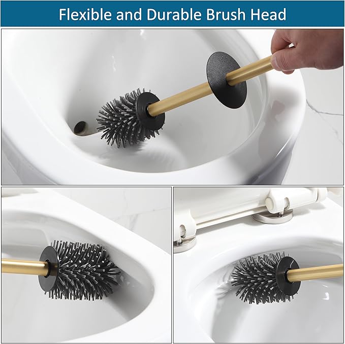 BVL Toilet Brush and Hoder Set Brushed Gold Freestanding for Bathroom