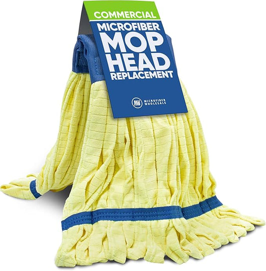 Commercial Mop Head Replacement – 1 Pack Medium Yellow Microfiber Tube Mop (14 oz.) | Industrial Wet Mops | Refill Heads, Machine Washable, Heavy Duty | Hardwood, Tile, Laminate, Vinyl Floors