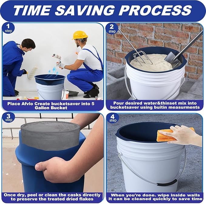 5 Gallon Reusable Bucket Liner, Time Saving Concrete Tools Durable Silicone Bucket Insert, Food Grade Container for Food Storage, for Paint, Thinset, Ice, Slime, Cleaning, Wall Patch Compound (Blue)