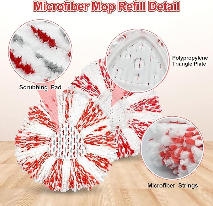 3 Pack Upgraded Deep Clean Refill Compatible with O Ceda EasyWring Spin Mop & Bucket System Microfiber Mop Heads Refill for Oceda Easywring 1 Tank Spin Mop System, 40% More Cleaning Power, Scrub Pad