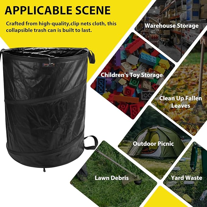 YUDI & GARDEN 45 Gallon Collapsible Garden Bag｜Collapsible Trash Can｜Camping Trash Can,Black,for Collecting Weeds, Party and Yard Waste