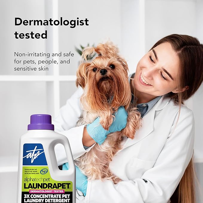 LaundraPet 3X Strength Premium Laundry Detergent with Enzyme Cleaner - 64 Oz (96 Washes) Pet Stain and Odor Eliminator, Enzymatic Detergent by Alpha Tech Pet