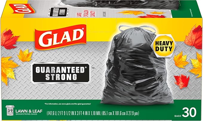 Glad Large 30 Gallon Trash Bags, Unscented Heavy Duty Garbage Bags, Forceflex with Drawstring, 30 Count (Packaging May Vary)