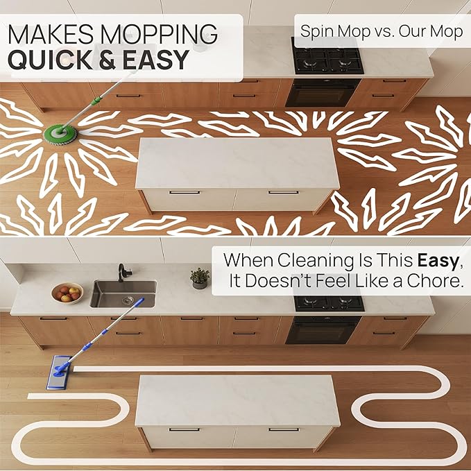 18” Pro Microfiber Hardwood Floor Mop - Cleans Floor in Seconds | Dust & Wet Mopping | Hardwood, Tile, Laminate & Vinyl with 3 Washable Pads, No Buckets Needed with Deluxe Household Mop