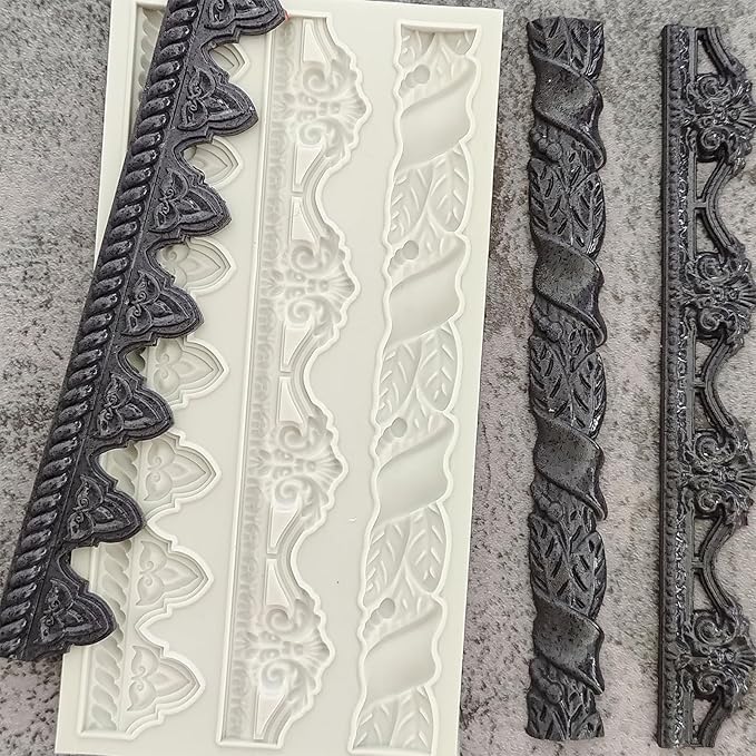 1 Pcs Baroque Cake Border Silicone Mold, Reusable Cake Decoration Fondant Mold for Wedding Cupcake Toppers, Chocolate, Candy, Clay, Plaster, Resin, Home Decor - 7.5 * 3.9"