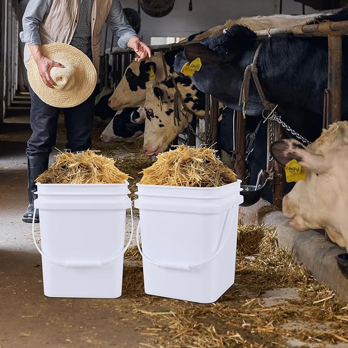 Square White Plastic Bucket with Sealable Lid, 4.8 Gallon Food Grade Storage Bucket, 4 Pack