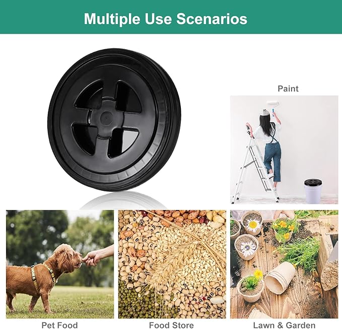 4 Pieces 5 Gallon Bucket Lid with Bucket Lid Opener,Plastic Storage Bucket Leak-Proof Screw Seal Lids,Pet Food Storage Container Lid for Home Paint Storage Buckets