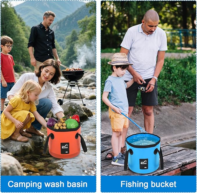3 PCS 5 Gallon Collapsible Water Bucket, 20L Foldable PVC Bucket with Handles Multiple Use Portable Fold up Lightweight Container Portable Folding Buckets for Camping Fishing Outdoor