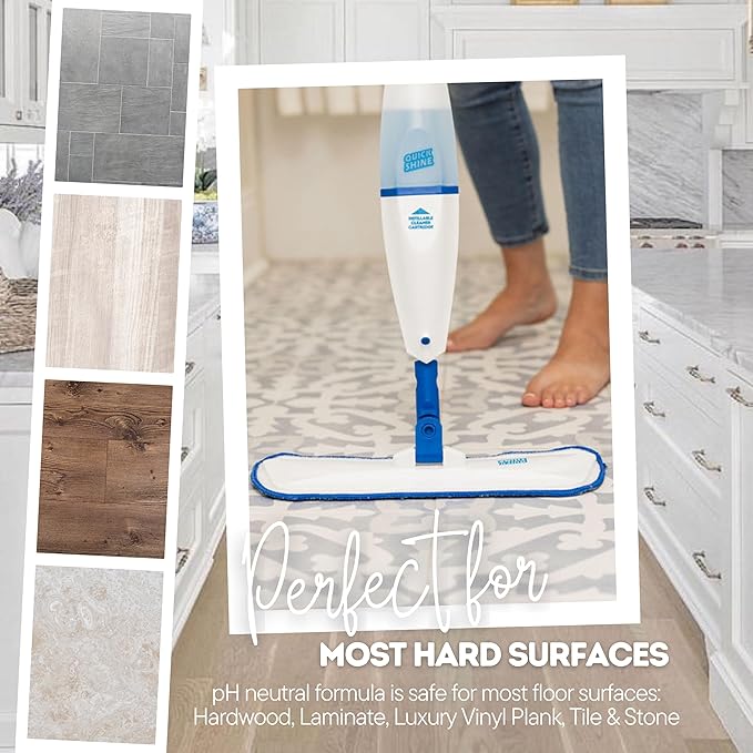 Quick Shine Multi Surface Floor Cleaner 27oz, 6Pk | Ready to Use-Streak Free- No Rinse | Use on Hardwood, Laminate, Luxury Vinyl Plank & Stone | Use in Spray Mops & Vac Mops | Safer Choice Cleaner