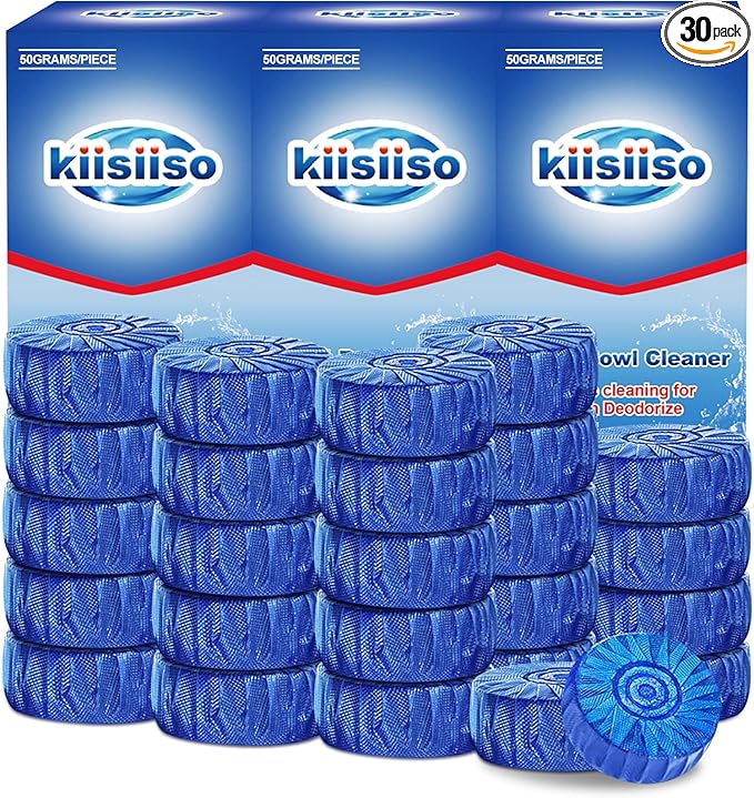 KIISIISO Toilet Bowl Cleaner Tablets, Blue Automatic Toilet Tank Cleaners, Septic-Safe Hard Water Ring Stain Remover, Toilet flush Cleaning & Deodorizer, Fresh Scent - 30 PACK