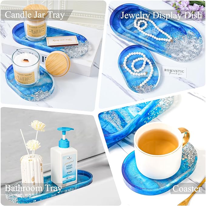 Resin Tray Molds 13" Large Oval Coaster Silicone Mold for Epoxy Resin Casting DIY Jewelry Container Ring Trinket Storage Plate Mould with Edges 3 Sizes Cement Dish Art Craft Gift Mould Home Decoration