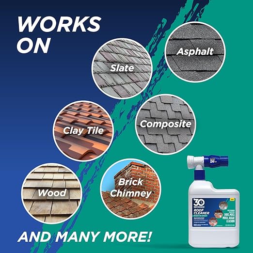 30 SECONDS Roof Cleaner & Protector with Hose End Sprayer - Lifts Stubborn Stains from Dirt, Moss, Mold, Algae & Lichen