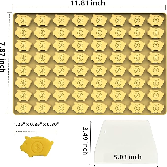 Adorable Piggy Bank Silicone Molds for Homemade Chocolates, Gummies, Candies with Scraper