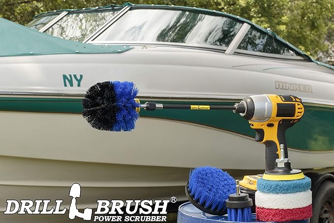 Drillbrush Outdoor Carpet Cleaner - Drill Brush Power Scrubber - Boat Brush - Spa, Hot Tub, Cleaner Brushes - Pool Grout Cleaner - Bathroom Power Scrubbing Pads - Rotary Drill Brush Cordless Scrubber