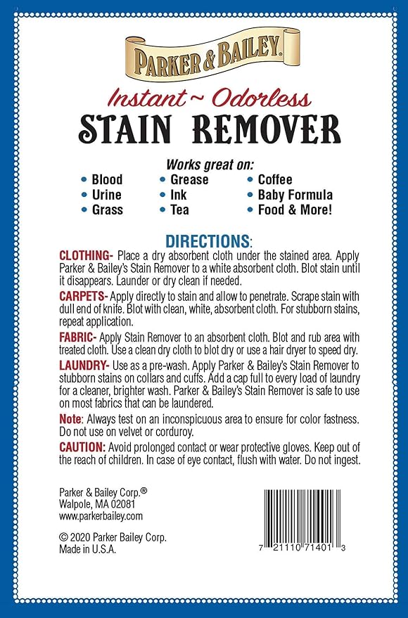 Parker and Bailey Stain Remover- Blood Stain Remover for Carpet, Clothes, Sheets and Mattress - Garment and Fabric Laundry Stain Remover - 16oz