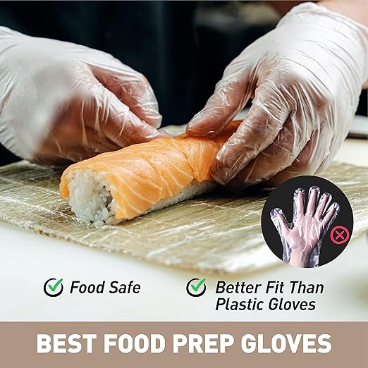 OKIAAS Disposable Gloves M, Food Safe, Bulk of 200 Pcs|Latex and Powder-Free Clear Vinyl Gloves for Cleaning, Food Prep