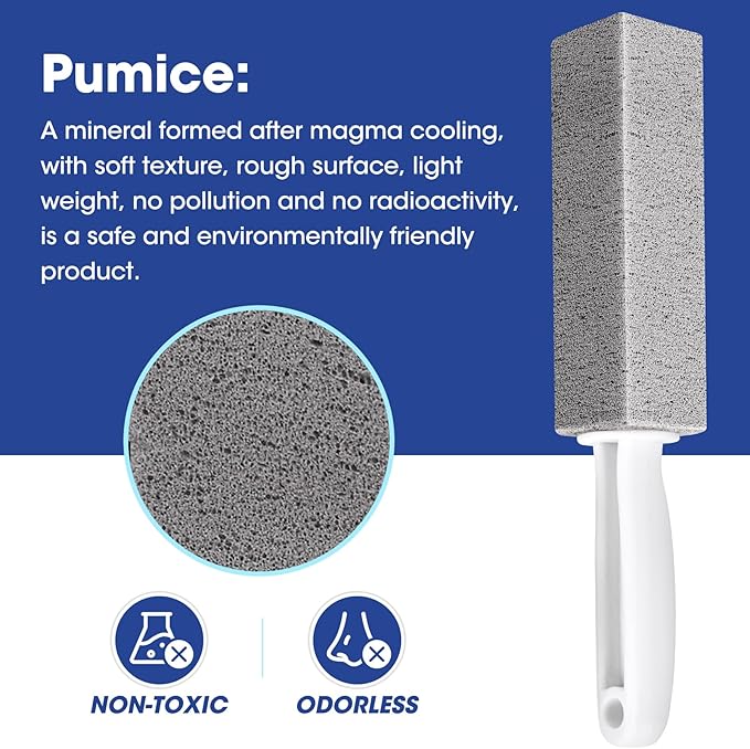 AZEN 5 Pack Pumice Stone for Cleaning, Pumie Scouring Stick with Handle, Pumice Stone Toilet Bowl Cleaner, Hard Water Stain Remover for Toilet, Bathroom, Kitchen Sink, Grill