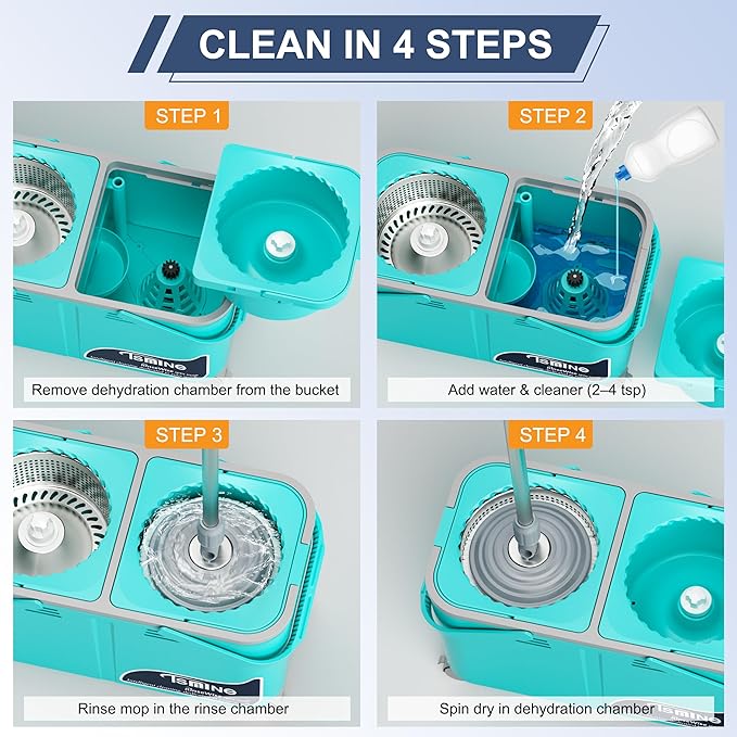 2025 Upgraded Mop Bucket with Wringer on Wheels,Clean & Dirty Water Separation,Spin Mop and Bucket with 6 Reusable Microfiber Mop Heads, 360° Swivel Wheels for Home & Kitchen Cleaning-Blue