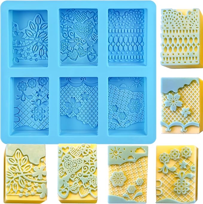 Silicone Soap Molds, 3D Detailed Flower Soap Mold, Rectangular Lace Pattern Soap Mold for DIY Handmade Soap Candle Wax Mold Lotion Bar, Bath Bombs, Reusable for Wedding Favors