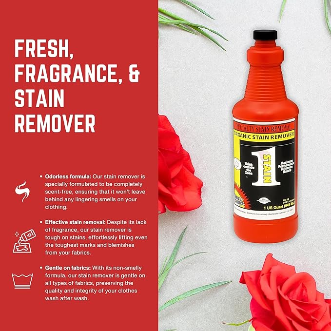 Pro's Choice Stain 1, Effective & Incredible Spot Remover for Fabric, Organic Stain Remover Laundry Cleaner, Grease & Spot Cleaner for Clothes, Use as Stain Treater Spray for Carpet & Couch, 1 Quart