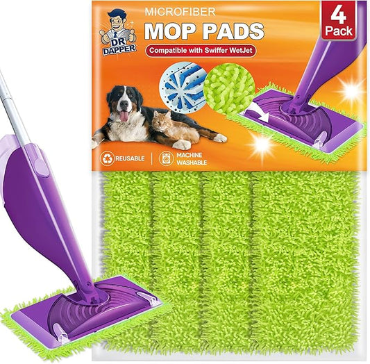 4 Pack Reusable Mop Pads for Swiffer WetJet, Wet Pads Refill for Swiffer Wet Jet, Microfiber Mop Pads Machine Washable Wet Dry Pads Refill for Laminate, Hardwoods, Vinyl, Marble, Stone and Glass