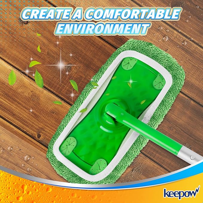 KEEPOW Reusable Wet Pads Refills Compatible with Swiffer Sweeper Mop, Dry Sweeping Cloths, Microfiber Wet Mopping Cloths for Hardwood Floor Cleaning, 12 Pack (Mop is Not Included)