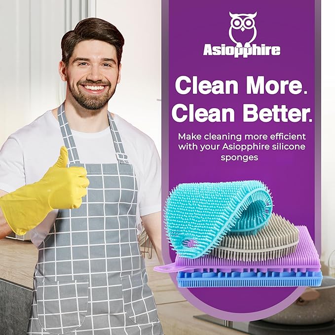 Silicone Sponges for Dishes - 4 Pack Dual-Sided Dish Scrubber and Sponge - Food Grade, BPA Free Silicone Dish Sponge & Housecleaning