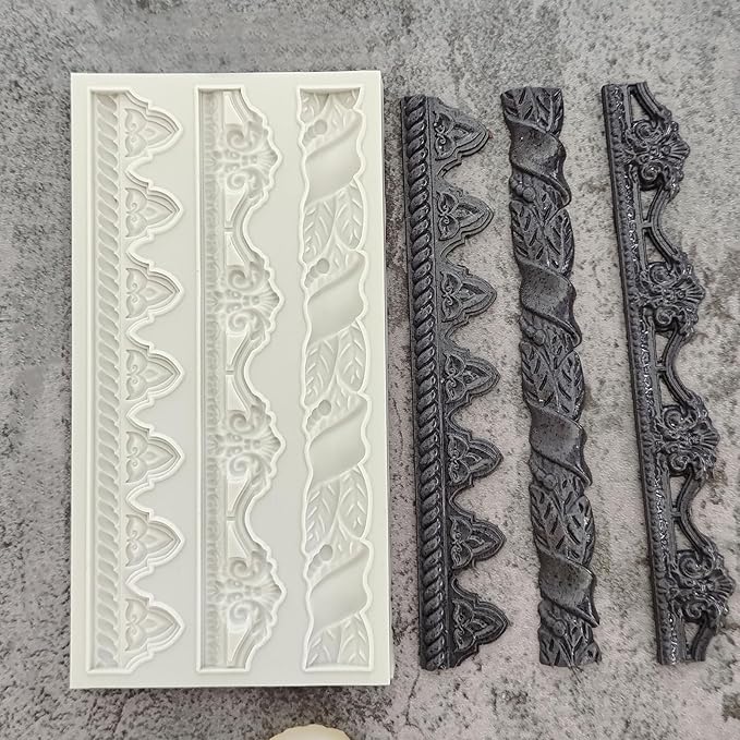 1 Pcs Baroque Cake Border Silicone Mold, Reusable Cake Decoration Fondant Mold for Wedding Cupcake Toppers, Chocolate, Candy, Clay, Plaster, Resin, Home Decor - 7.5 * 3.9"
