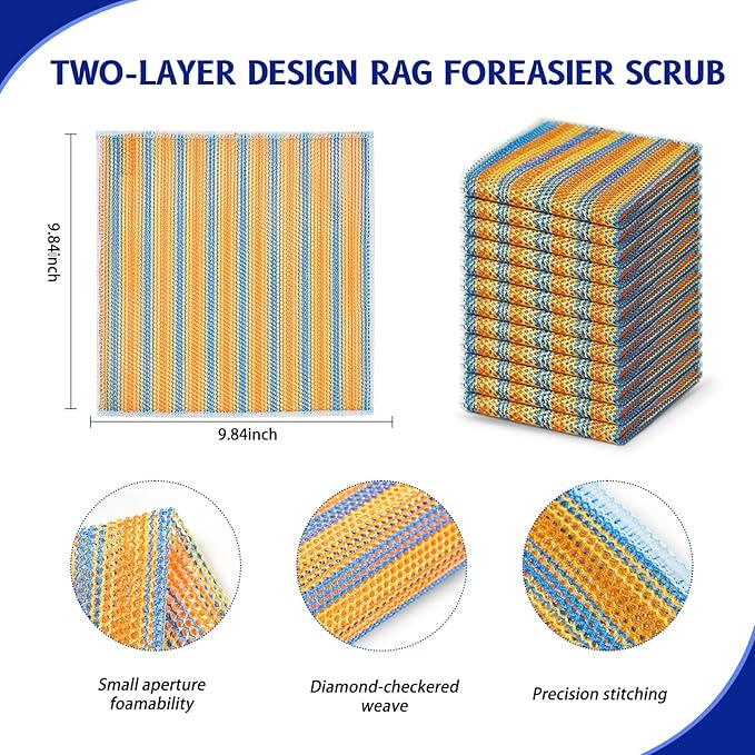 12PCS Non-Scratch Multipurpose Steel Wire Dishcloths - Reusable Quick-Dry Odor-Free Scrub Cloths for Dishes, Kitchen Cleaning Cloths for Cookware, Sinks, Stove Tops(9.84X9.84)