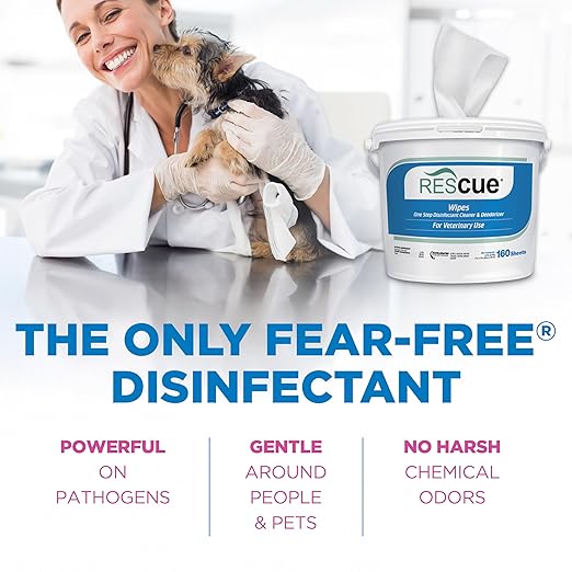 REScue One-Step Disinfectant Cleaner & Deodorizer Wipes for Vet Use – Cleaner for Kennels, Litter Boxes, Vet Offices, Pet Grooming Surfaces – Extra Large Wipes, 160-Count Wipes Bucket (1 Pack)