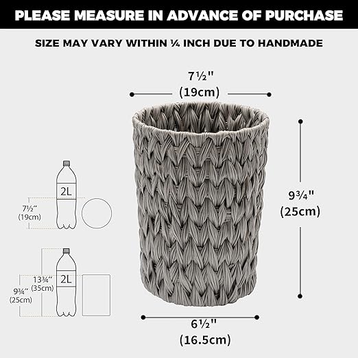 GRANNY SAYS Small Wicker Trash Can, 2 Gallon Bathroom Waste Basket, Small Bathroom Garbage Can, Plastic Trash Basket for Decor, Round Wastebaskets for Office, Bedroom, Cabinet, Grey