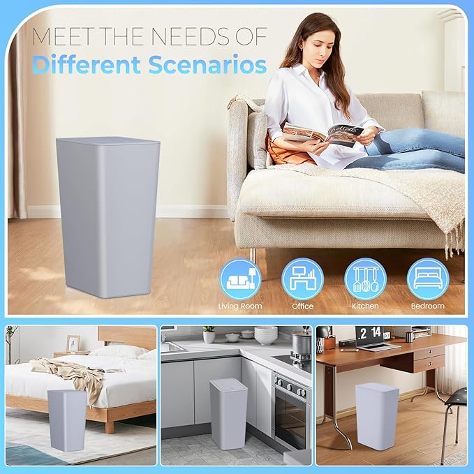 4 Gallon Bathroom Small Trash Can with Lid, 15L Slim Garbage Bin Wastebasket with Pop-Up Lid for Bedroom, Office, Kitchen, Dorm, Fits Under Desk