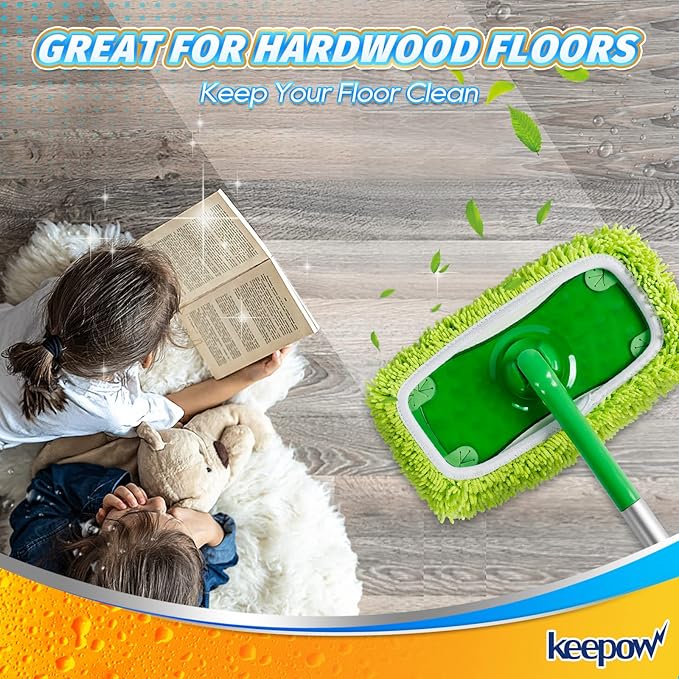 KEEPOW Reusable Mop Pads Compatible with Swiffer Sweeper Mop, Microfiber Dry Sweeping Cloths, Washable Wet Pads Refills Mopping Cloth Refills for Hardwood Floor Cleaning, 4 Pack