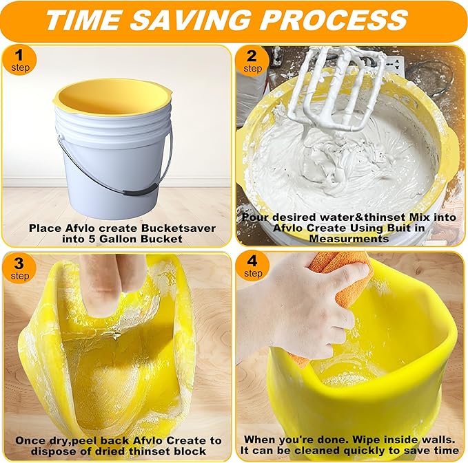 5 Gallon Reusable Bucket Liner, Time Saving Concrete Tools Durable Silicone Bucket Insert, Food Grade Container for Food Storage, for Paint, Thinset, Ice, Slime, Cleaning, Wall Patch Compound (Yellow)