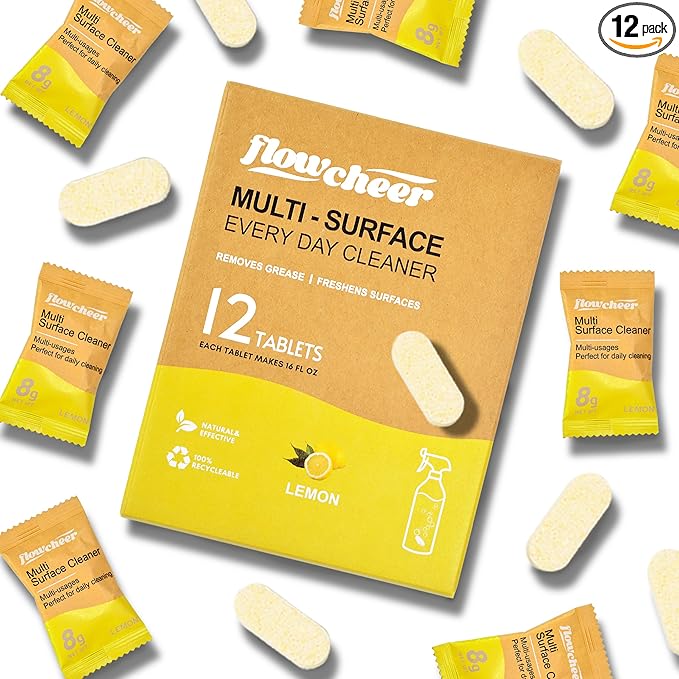 All Purpose Cleaner Concentrate Refills, Multi Surface Clean Refill,No Toxic Cleaning Tablets(12Pack)-Makes 192 fl oz(12x16Fl oz)Bottles of Spray Cleaner for Household&Kitchen Cleaning-Lemon