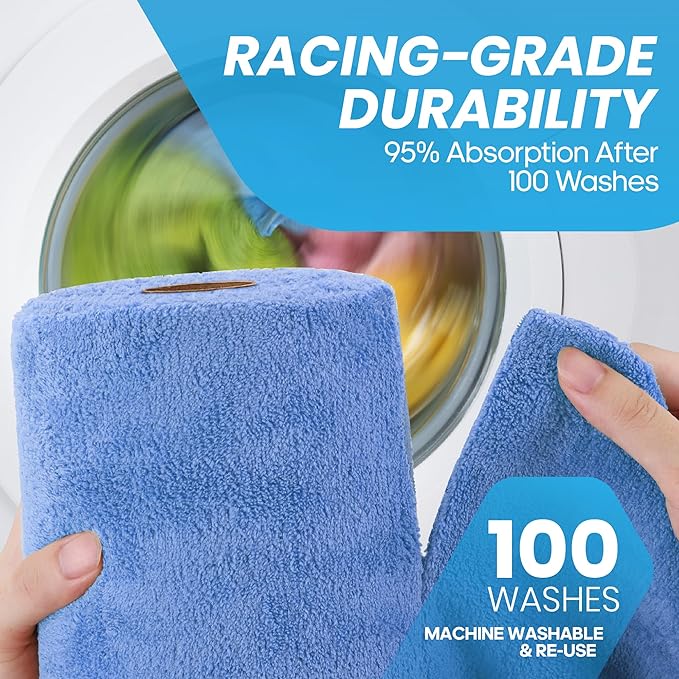 Fantasticlean Microfiber Towels for Cars, Tear Away Car Detailing Cloth Roll, RV Boat Drying Polishing, Edgeless Plush, Coral Fleece, Ultra Absorbent, Scratch-Free, 14" x 14", 20 Pack (Blue)