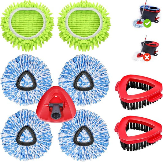 6 Pack Spin Mop Replacements Head Compatible for Oceda RinseClean 2-Tank System,Microfiber Spin Mop Refills Head,2 Mop Scrub Brush + 1 Mop Base + 6 Pack Cleaning Floor Mop Head