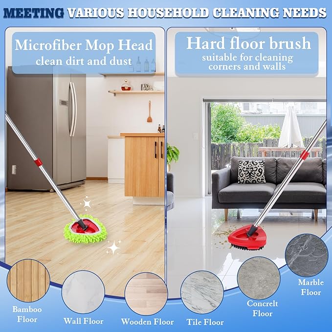 Wa.IE JiemiMicrofiber Spin Mop Refills Head Compatible for EasyWring 1-Tank System,1 Mop Scrub Brush + 1 Mop Base + 4 Pack Cleaning Floor Mop Head