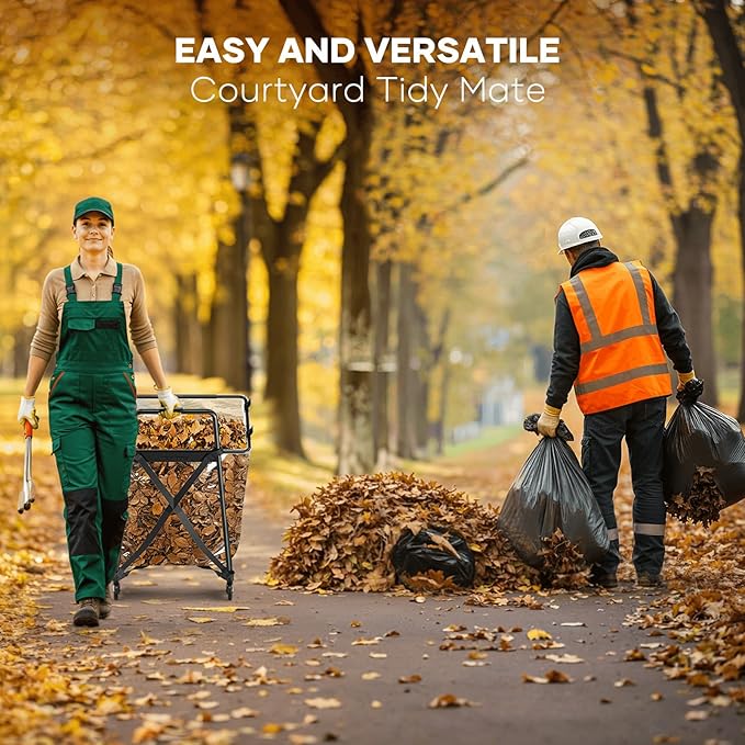 Wheeled Trash Bag Holder - Adjustable Frame for 33-50 Gallon Plastic & 30 Gallon Paper Bags - Durable Metal Outdoor Leaf & Garbage Bag Stand - Yard, Lawn Cleanup, Gardening, Camping & Parties