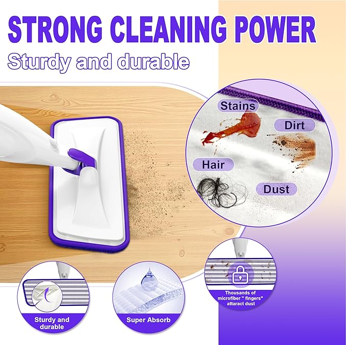 Spray Mop for Hardwood Floor Cleaning: EXEGO Wet Mops with 5 Microfiber Refillable Pads for Swiffer Powermop - Mopping Tools with Sprayer for Tile Wood Laminate Vinyl Marble