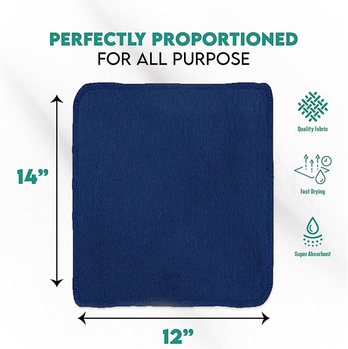 ZUPERIA Cotton Shop Towel – Multipurpose Cleaning Cloths (14" x 12" - Pack of 100 - Blue) Reusable Shop Rags for Automobiles, Industrial, Restaurants, Garage, and Homes