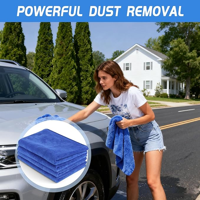 6 Pack Extra Large Microfiber Cleaning Cloths 20"x30", Lint-Free Reusable Towels for Home, Glass, Windows, Office, Kitchen, Bathroom – Blue Set