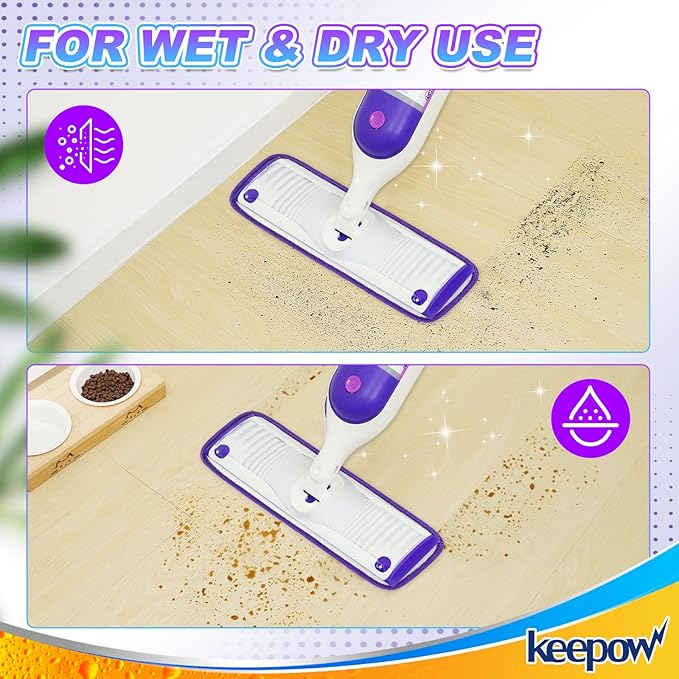 KEEPOW Reusable Power Mop Refill Pads for Swiffer Power Mop, Powermop Mopping Pad Refills for Wood Floor Cleaning, Machine Washable Microfiber Mop Pads for Wet and Dry Use, 4 Pack